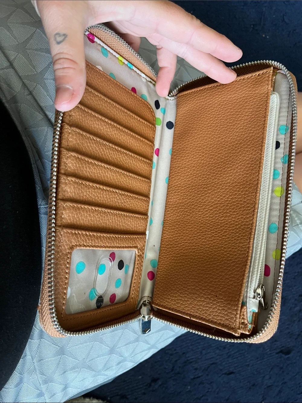 thirty-one Tan Woven Zip Wallet with Brown Trim